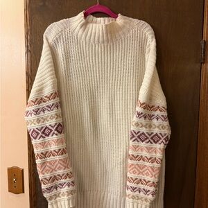 Maurices Ivory Sweater with Colorful Patterned Sleeves